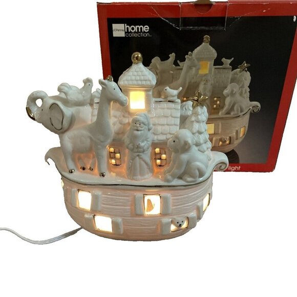 Noah’s Ark with Santa Accent Light Ivory Porcelain Holiday Christmas 8" JCPenney - Picture 1 of 16